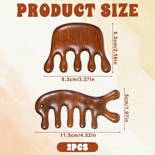 2 Pack Wooden Wide Tooth Hair Comb Head Massage Tool