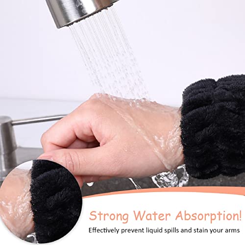 Chuangdi 4 Pairs Wrist Bands for Washing Face Microfiber,Black - color: Black