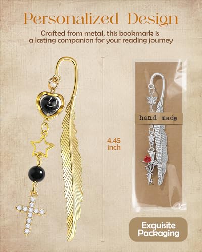Buleens 2 Pack Bookmarks for Women Reading - Book Marks for Readers Book Lovers, Goth Sliver Cross Personalized Metal Bookmark with Pendants, Pretty and Aesthetic Book Accessories Reading Gifts - color: Sliver Gold Gothic Cross