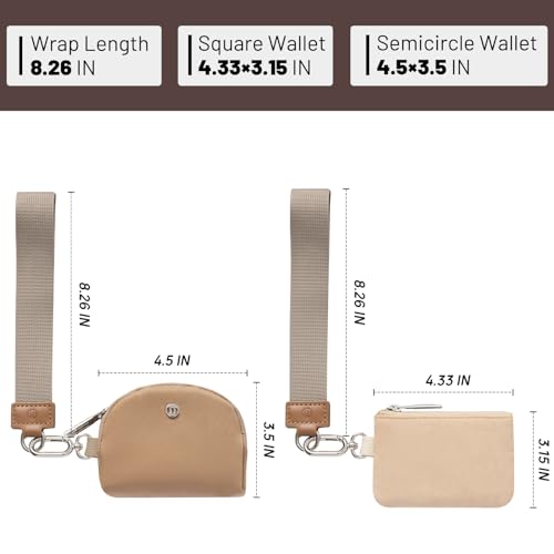 Keychain Wallet Mini Zip Around Wristlet Wallets for Women Detachable Dual Pouch Wristlet Portable Coin Purse Small Wallets - color: Khaki+Brown