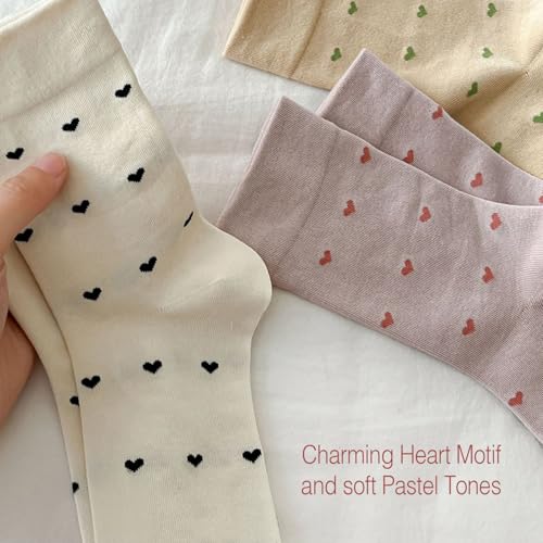 Women's Heart Pattern Crew Cotton Socks Gift Set, 3 Pairs - color: Cream, Beige, Baby Pink
