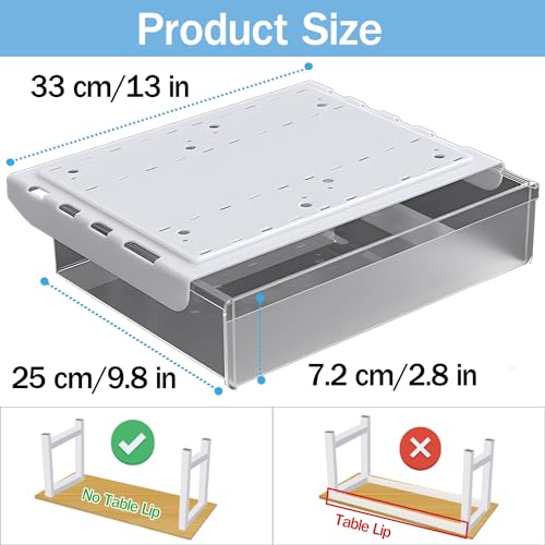 SVNNELP Large Under Desk Table Drawer Storage Organizer A4, Hidden Self-Adhesive Under Desk Pencil Tray Drawer for Office (Clear Black/L) - size: L