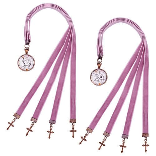 FINGERINSPIRE 2 PCS Velvet Ribbons Bible Bookmarks 14.45" Old Rose Color