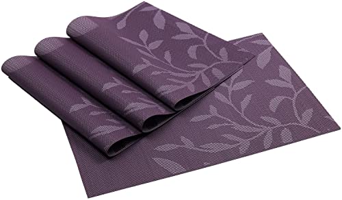 SHACOS Woven Vinyl Placemats Set of 4 Purple Leaf Pattern Place Mats Wipe Clean Durable PVC Heat Resistant Table Mats (4, Leaf Purple) - color: Leaf Purple, size: Set of 4