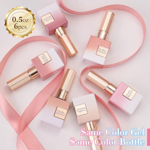 Double Rhythm 6 Pcs 15 ML Gel Polish Set Same Color Same Bottle Soak Off Gel Polish Kit Nail Art Manicure Salon DIY at Home for Women (Jelly Milky White Nude Pink Rose-T6-23) - color: Jelly Pink