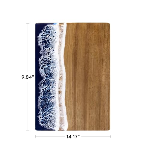 Ocean Resin Charcuterie Board, Acacia Wood & Resin Cutting Board, Decorative Serving Platter for Cheese, Fruit, Snacks, Beach Themed Kitchen Gift for Party, Holiday, Birthday（blue） - color: blue ocean