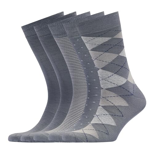 VRD Men's Dress Socks Bamboo Rayon, 5-Pack Crew Socks, Multiple Colors and Designs, Shoe Size 8-13, Gift Box - color: 03: Grey, 5-pack Mix (2 Solid, 1 Striped, 1 Dotted, 1 Argyle)