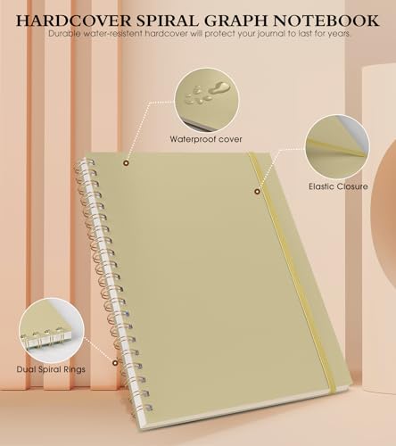 Graph Paper Notebook, Spiral Notebook Journal 8.5” x 11”, A4 Large Grid Notebooks for Women Men, 100 GSM Graph Paper, Plastic Hardcover Spiral Graphing Journals for Work School Engineerin, Yellow - color: Yellow, size: Graph
