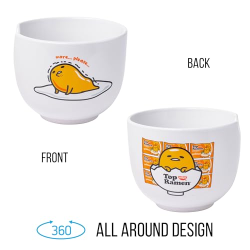 Silver Buffalo Sanrio Gudetama Lazy Egg Nissin Top Ramen Ceramic Ramen Bowl with Chopsticks | Microwave Safe Noodle Bowl, 20 Oz | Cute Gudetama Design | Perfect for Ramen & More