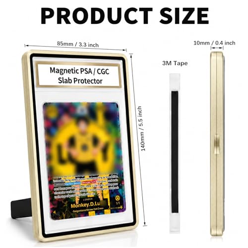 Magnetic PSA/CGC Slab Protector with Foldable Kickstand - UV Protection Tempered Glass & Aluminum Metal Bumper for 35PT PSA CGC CSG AGS, 9-Point Secure Lock Display Guard & Clear View (Gold) - color: Light Gold, size: PSA Card Case