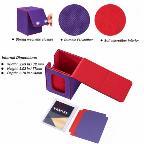 Venssu MTG Deck Box with Commander Display, Fits TCG Cards (Purple&Red) - color: Purple&Red