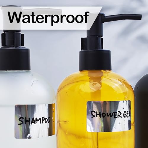 JIEHENG 170Pcs Silver Removable Labels for Jars with 2 Liquid Chalk Marker - color: Bright Silver