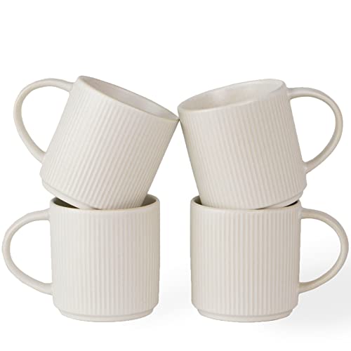 famiware Coffee Mug Set of 4, Star 12 oz Ceramic Mugs Cups Set with Handle - color: Star-Matte White, size: 4 Count (Pack of 1)