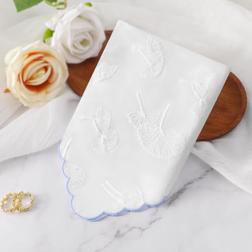 DoreenBeads Women's Cotton Handkerchiefs Scallop Embroidered Ladies Hankies - color: White-blue Hems