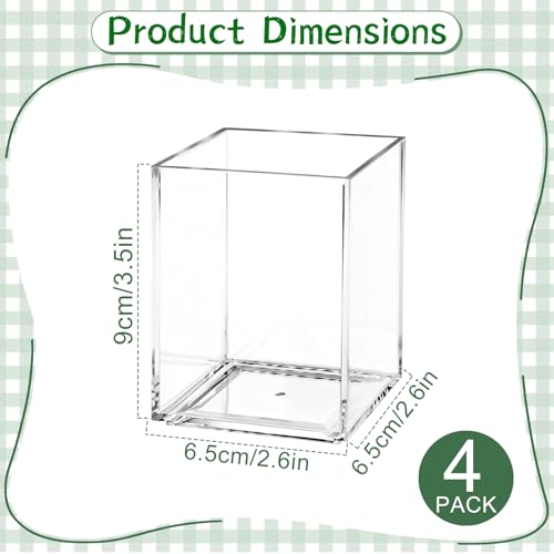 AZUREAL 4 Pack Clear Acrylic Pen Holder Cup, Clear Makeup Brush Holder, Thickened Acrylic Desktop Stationery Organizer for Office, School, and Home Storage