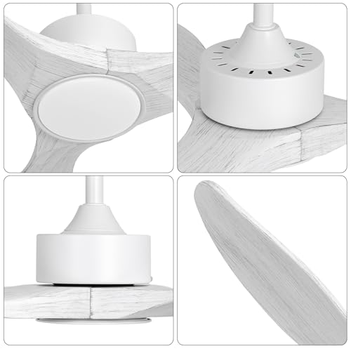52'' White Wood Ceiling Fan with Lights and Remote - color: White wood ceiling fan - pointed