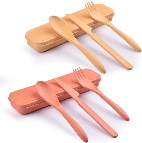 Zoyiancy 2 Sets Reusable Utensil Set with Case, Yellow Orange Cutlery Set - color: Yellow, Orange