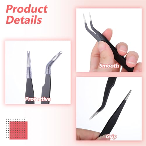 2PCS Stainless Tweezers, Sticker Tweezers Stainless Steel Straight and Curved Tip Tweezer for Eyelash Extensions Precision Electronics Nail Rhinestone Jewelry