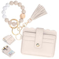 Wristlet Wallet for Women with Keychain – RFID Card Holder Small Wallet Wristlet with Key Ring - color: Beige, style: Classic