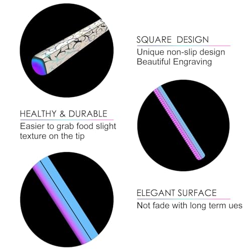 DIKOCO Premium Metal Chopsticks 5 Pairs Multicolor Chop Sticks Reusable Dishwasher Safe Square Korean Chopsticks Lightweight Non-Slip Reusable Stainless Steel ChopSticks Present Set