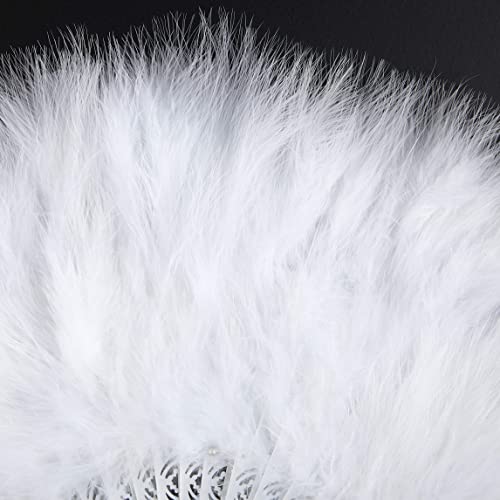 BABEYOND 1920s Marabou Feather Folding Hand Fan - color: White