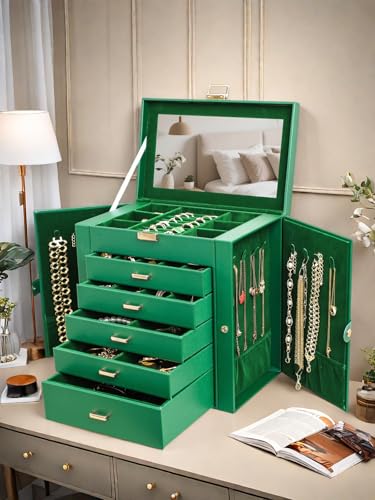 BOOVO Large Jewelry Box for Women 6 Layer - color: Green and Gold, size: 6 Layer