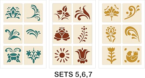 Rosemaling Stencil Set of 6 – Set #1 of 7. Reusable Scandinavian Folk Art Templates Painting on Wood, Walls Fabric Tattoos Furniture Ideal for DIY Crafts & Home Decor – The Artful Stencil