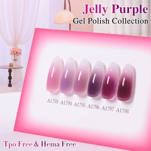 Double Rhythm 6 Pcs 15 ML Gel Polish Set Same Color Same Bottle Soak Off Gel Polish Kit Nail Art Manicure Salon DIY at Home for Women (Jelly Plum Purple Lavender- T6-98) - color: Jelly Plum Purple