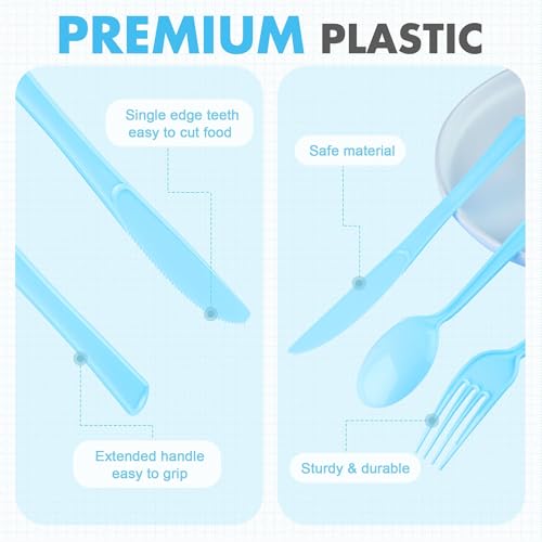 Kochorie 300 Pcs Light Blue Plastic Silverware, Disposable Plastic Utensils - color: Light Blue