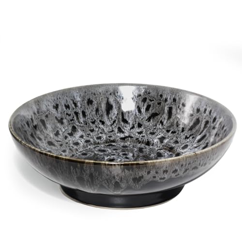 Ceramic Fruit Bowl,10.2" Decorative Bowl, Large Fruit Bowl for Kitchen Counter, Pedestal Bowl, Kitchen Counter Décor, Bread Candy Snacks Organizer(Black Gray) - color: Black Gray