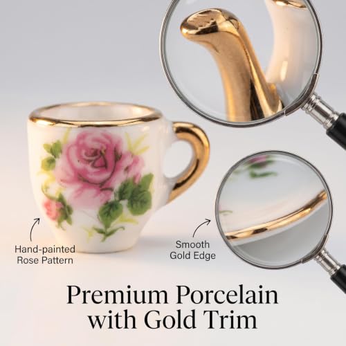 Miniature Tea Set 1/6 Scale Dollhouse Accessories Porcelain Little Rose - color: Little Rose