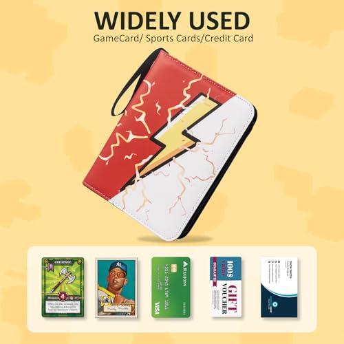 Card Binder 4 Pocket, 50 Removable Sleeves Holds 400 Double-Sided Cards, PU Premium 3-Ring Zipper Trading Card Album for Game Card & Sports Cards, Gift for Boys Girls Red&White - color: Red & White