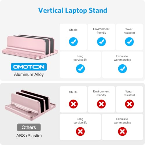 OMOTON Dual Vertical Desk Laptop Stand Holder, Fits MacBook Air, Rose Gold - color: RoseGold