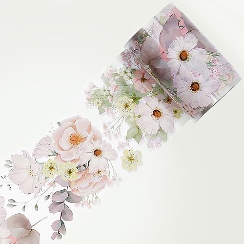 WT Blush Wide PET Tape, Single Roll, Original Designs, Watercolor Pink Floral Decorative Tape, Transparent Adhesive for Journaling, Scrapbooking, Bujo Planner DIY Craft Supplies - color: WT Blush Wide PET Tape