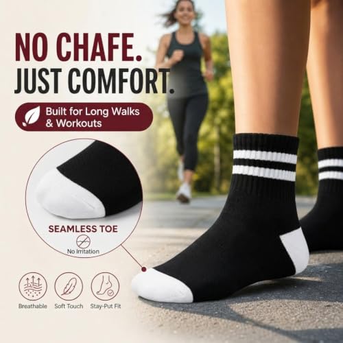 Forever Bambe Mini Crew Socks for Women 4-Pack Cushioned Bottom Retro Striped Socks - Athletic Women's Short Calf Sock - color: 4 - Black