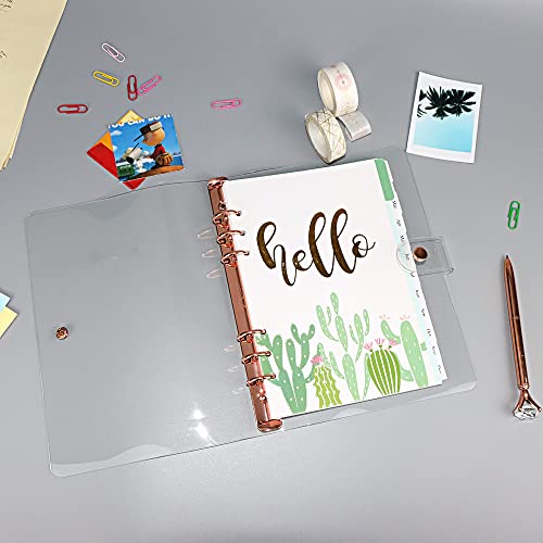 Personal A5 Transparent PVC Binder Cover Clear Soft PVC Notebook Shell Rose Gold 6 Rings Protector with Snap Button Closure Loose Leaf Folders (Personal A5, Clear Cover + Rose Gold Binder) - color: Clear Cover + Rose Gold Binder, size: Personal A5