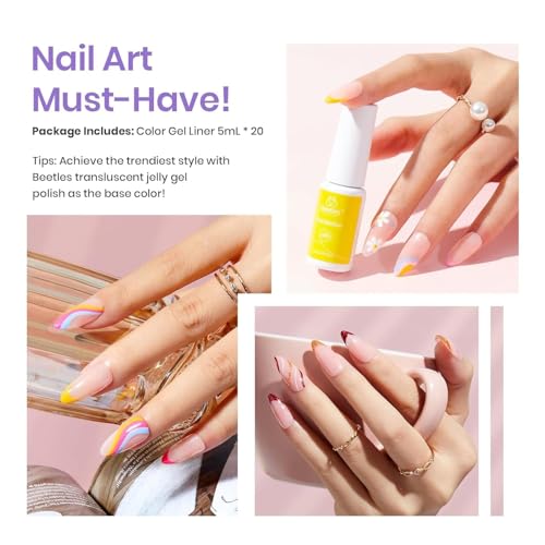 Beetles French Tip Gel Liner Nail Polish Set- 20 Colors Nail Art Polish - color: B - Multicolor-20