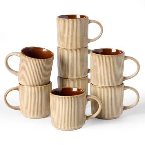 famiware Coffee Mug Set of 8, Star 12 oz Ceramic Mugs Cups Set with Handle - color: Star-Cream Cocoa, size: 8 Count (Pack of 1)