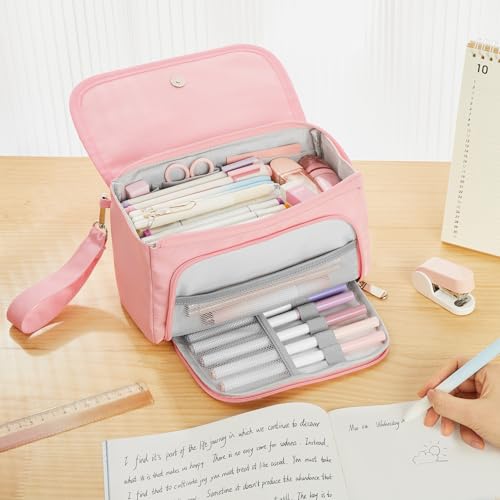 Sooez Super Large Pencil Case, Big Capacity Pencil Bag with 3 Compartments - color: Purple
