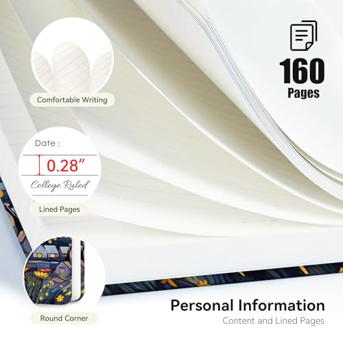 Lined Spiral Journal Notebook, A5 College Ruled Spiral Notebook for Women, Hardcover with Elegant Design for Work and Note-Taking, 5.5 * 8.25 inch, 160 Pages, Star Cat - color: Cat 2
