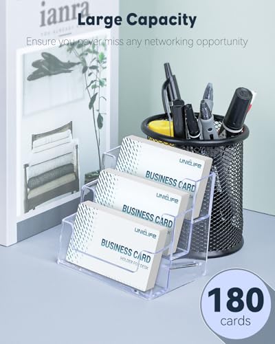 Uniclife 2 Pack Acrylic Business Card Holder for Desk, 180 Card Capacity - color: 3 Slot, size: 2 Pack