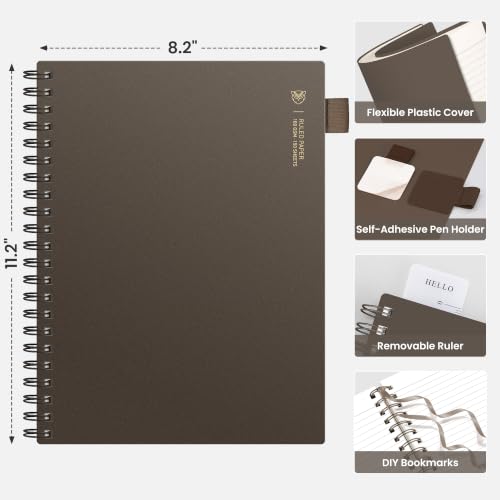 EMSHOI Lined Spiral Journal Notebook, 300 Pages, A4 Size (8.2'' x 11.2'') - color: Coffee, size: A4
