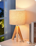 EDISHINE Small Table Lamp, Boho Bedside Lamp, Linen Fabric Shade, 14.2 Inch - color: Natural Wood&Beige Shade