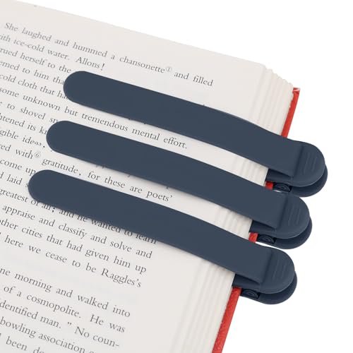 SMUK 3pcs Automatic Bookmarks for Women, Cute Silicone Bookmarks for Book Lovers Reading Women Men Teens Teachers, Book Mark Book Page Keeper Reading Gifts for Reading Lovers - color: 3 Navy Blue