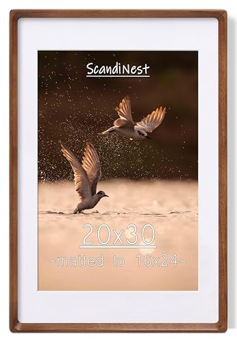 20x30 Picture Frame, USA-Sourced Natural Walnut Wood with Plexiglass, Handcrafted Rounded Corners, Matted to 16x24 Photo, Horizontal and Vertical Gallery Wall Poster Frame - color: Walnut, size: 20X30