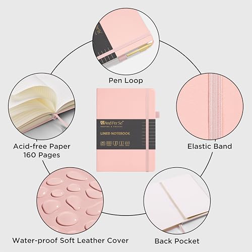 &And Per Se Lined Journal and Pen Set (3 Packs), A5 Leather Hardcover Notebook with Pen & Stationary Set, 160 Pages 100GSM Thick Ruled Paper Journal for Business Work Writing (Pink) - color: Pink
