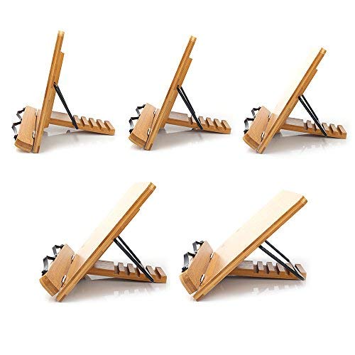wishacc Bamboo Book Stand, Adjustable Book Holder Tray and Page Paper Clips-Cookbook Reading Desk Portable Stable Hard-Wearing Lightweight Bookstand-Textbooks Books - size: 11.0 x 8.1 inches