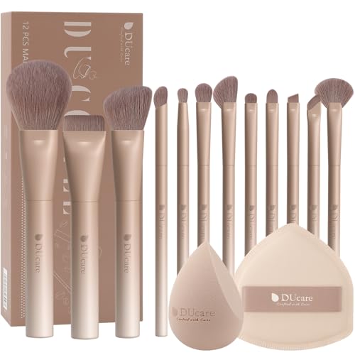 DUcare 14pcs Makeup Brushes Set,12Pcs Makeup Brush set with 2pcs Makeup Sponges Foundation Blending Face Powder Blush Eye Shadows Brushes - color: 12pcs