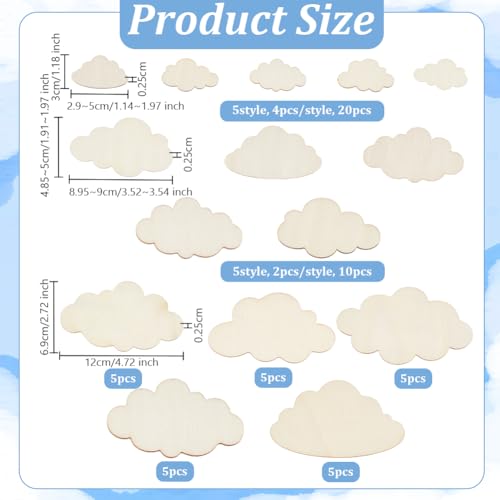 OLYCRAFT 35Pcs Mixed Sizes Cloud Shape Wooden Pieces Unfinished Wood Slices Unfinished Cloud Wood Cut Out Unfinished Blank Slice Unfinished Wood Ornaments for Painting Drawing DIY Project Crafts
