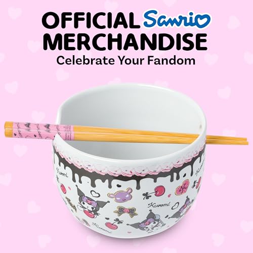 Silver Buffalo Sanrio Hello Kitty Choco, Ramen Bowl with Chopsticks, 20oz - color: Kuromi Chocolate and Cherry, size: 20 Ounces (No Spoon)